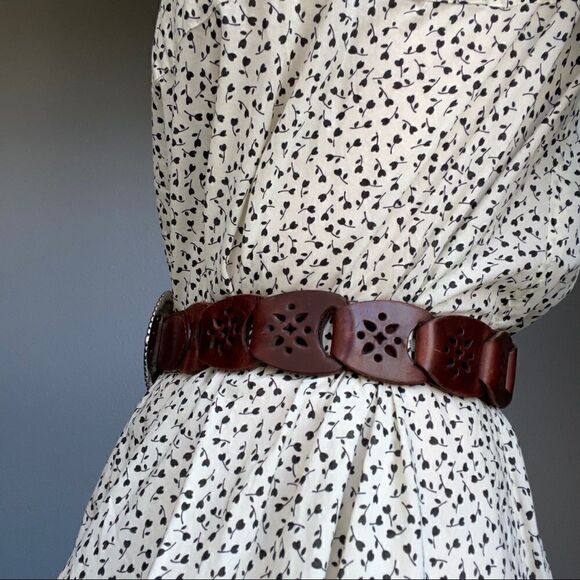 Vintage Brighton 1995 Brown Tan Leather Woven Western Boho Belt Sz M - Picture 4 of 9